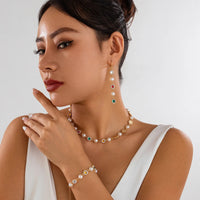 SHIXIN Luxury Shinny Colorful Rhinestone Short Necklace Bracelet Earrings Women Imitation Pearl Choker Christmases Jewelry Set