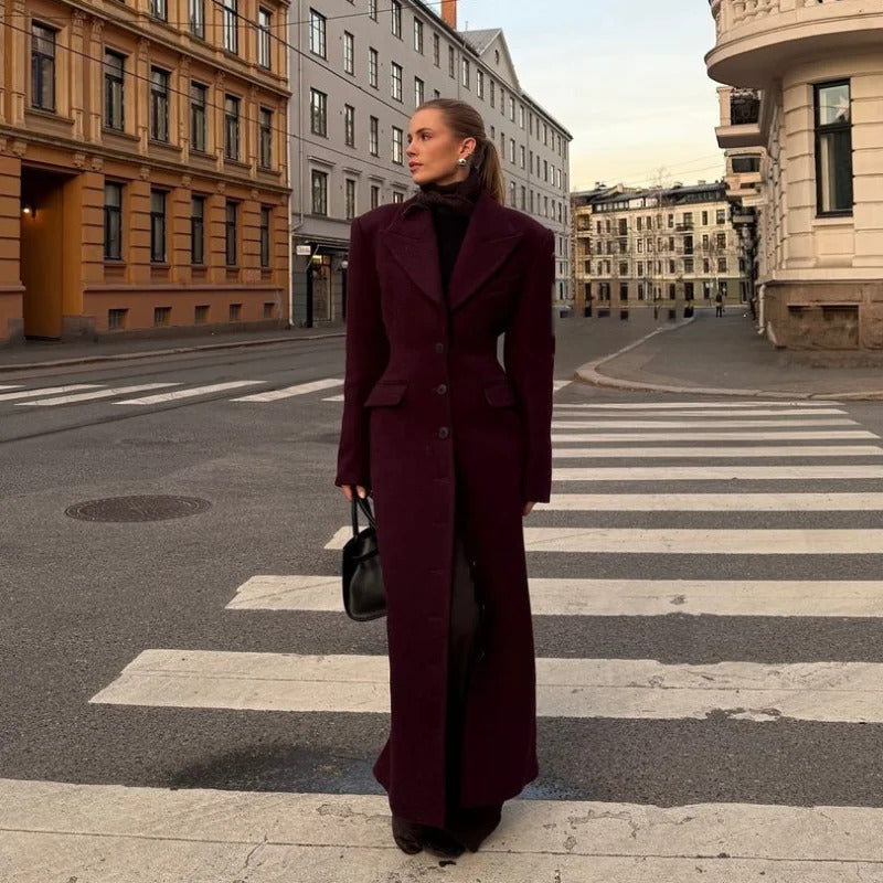 Elegant Burgundy Waist Up Flip Pockets Woolen Overcoats Women Chic Single Breasted Lapel Cropped Jackets 2024 Lady Commute Coats