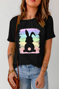 Black Rainbow Splash Easter Rabbit Graphic Tee