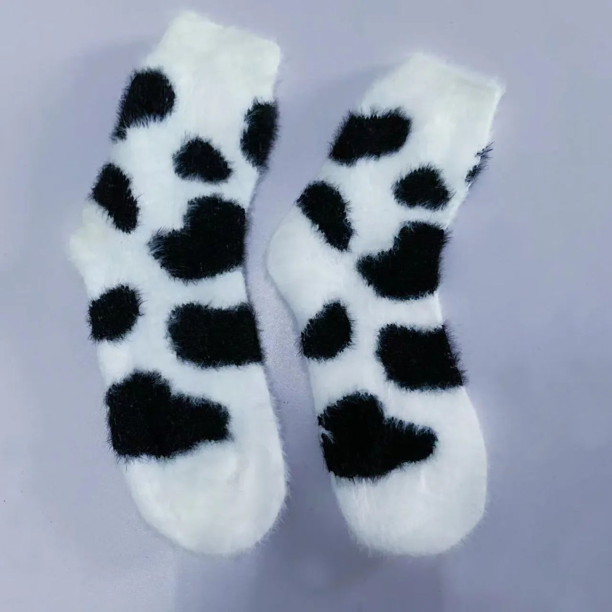 2 Pairs Cute Cow Spots Print Socks, Thickened & Warm Coral Fleece Socks, Women's Stockings & Hosiery