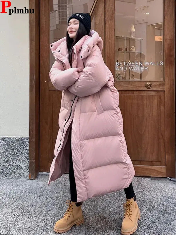 Warm Winter Pink Hooded Long Women Parkas Chaqueta Thick Cotton Padded Windproof Parcas Overcoat Casual Loose Snow Wear Jaquetas