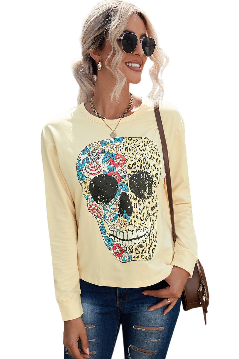 Antique Leopard Flower Skull Halloween Graphic Top