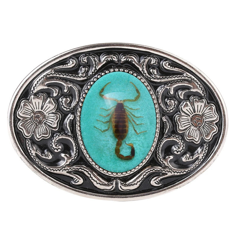 Silver alloy floral pattern animal Scorpion belt buckle jeans accessories