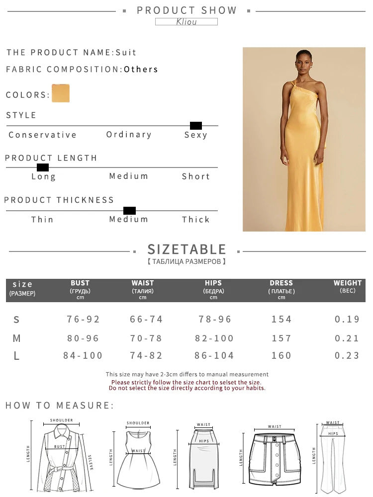 kliou Silk Elegant Maxi Dress Women Stunning Incline Shoulder Backless Sleeveless High Street Robe Concise Girls Evening Vestido