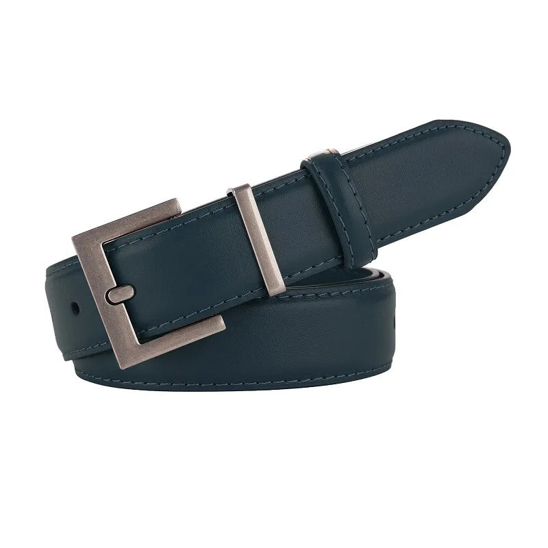 New Luxury Double Genuine Leather Belt for Women Jeans Casual Dress Square Alloy Buckle Ladies Trendy Belts Fashion Waistband