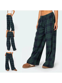 Women Y2k Oversize Pants Lounge Bottoms Fashion Plaid Casual Pants Elastic High Waist Casual Pockets Pajama Pants Homewear