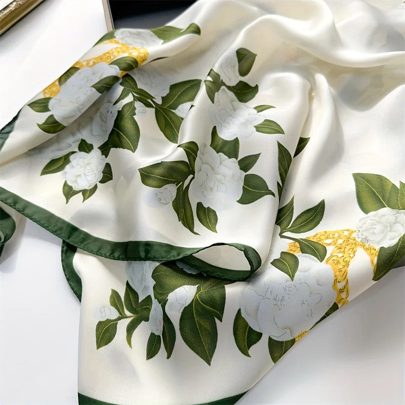 Flower Silk Square Scarf Women Satin Shawl Wrap Hijab Female Hair Band Wrist Luxury Headkerchief 70*70cm Echarpe 2024 Bandana