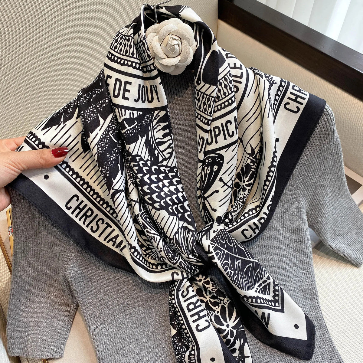 90*90cm Women Scarf Silk Feeling Hair Neck Square Brand Office bandanna muffler Waiter Flight Attendants Handkerchief Rings wrap