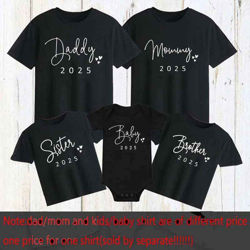 Daddy/Mommy/Sister/Brother/Baby 2025 Print Family Matching Shirt Short Sleeve Clothes Family Outfit Summer Matching Set T-shirt