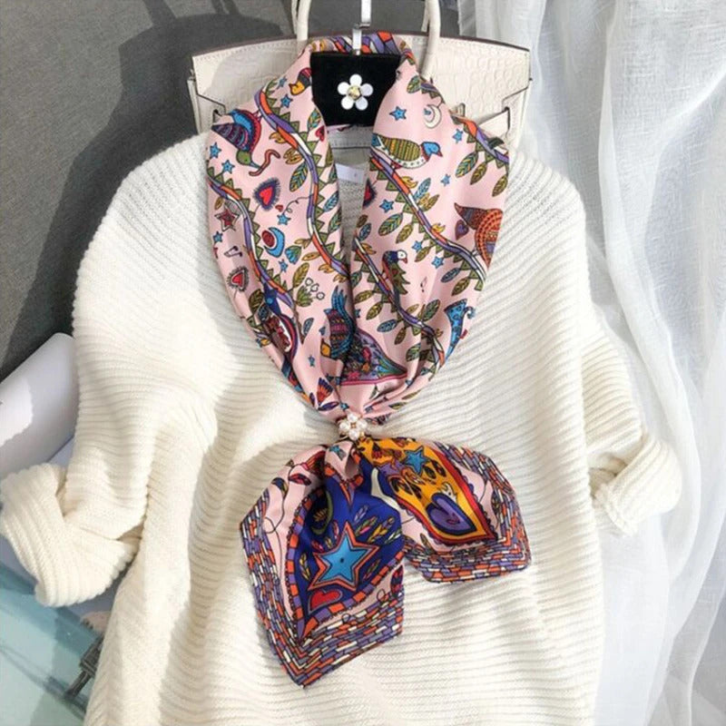 90*90Cm Square Scarf Twill Silk Feeling Women Head Shawls and Wraps Luxury Hair Tree Print Neck Scarves Hijab Bandana Pashmina