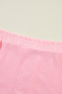 Pink Plus Size Ribbed Exposed Seam Tee and Shorts Set