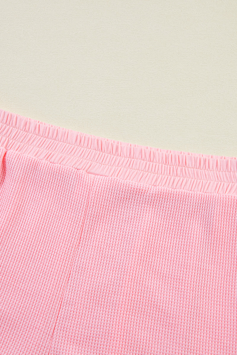 Pink Plus Size Ribbed Exposed Seam Tee and Shorts Set