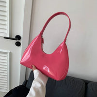 Fashionable Shoulder Bags for Women's Designer Solid Colors Patent Leather Crescent Bag 2024 New Small Handbag Ladies Totes Sac