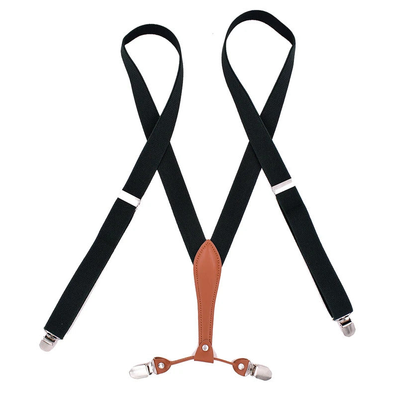 Fashion Suspenders for Men Women 2.5cm Wide X-back 4 Clips Adjustable Elastic Trouser Braces Straps Gifts for Dad Husband