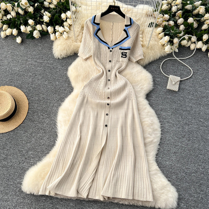 Elegant Turn-down Collar embroidery Single Breasted Knit Bodycon Dress Slim Fashion Sweater Vestido Sexy Women Winter Clothing