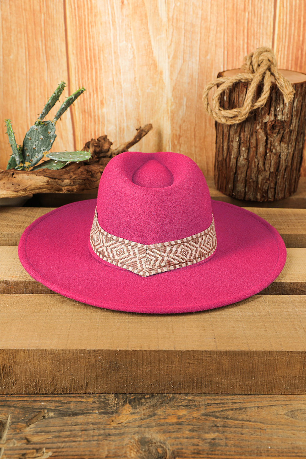 Rose Red Aztec Embroidery Retro Flat Fedora Hat