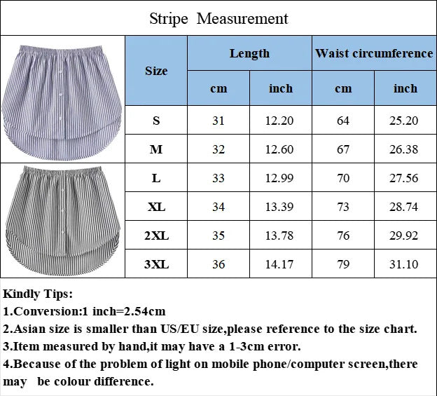 Women Girls Shirt Blouse Extender Adjustable Layering Faux Top Lower Sweep Mini Skirt False Hemline Splitting Underskirt