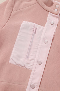 Pink Sherpa Contrast Trim Zipped Pocket Jacket