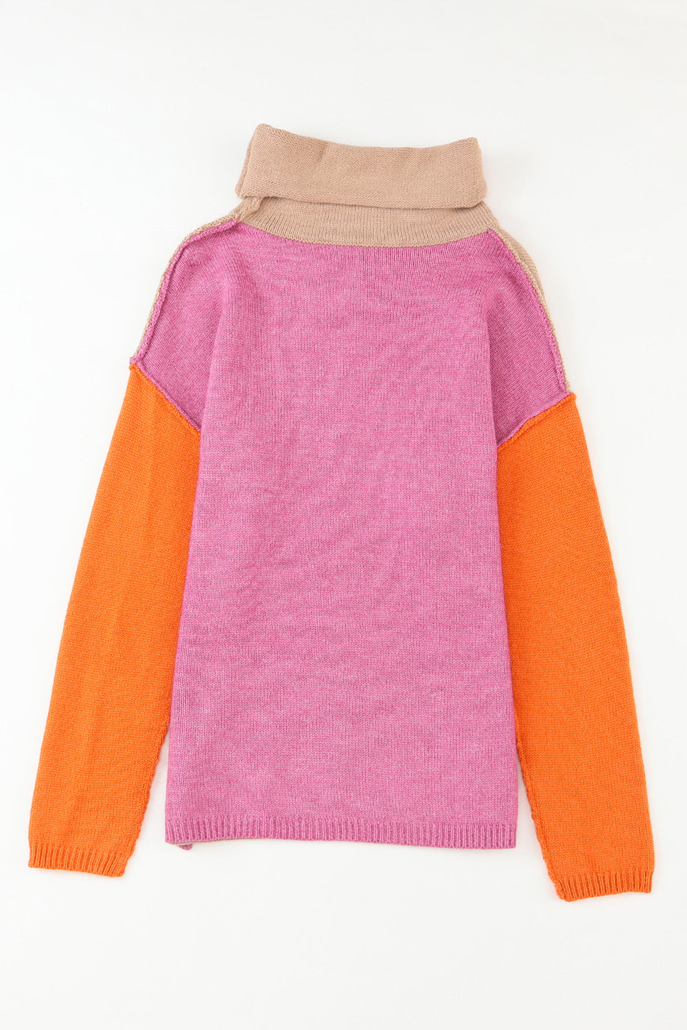 Clay Red Color Block Turtle Neck Drop Shoulder Knit Sweater