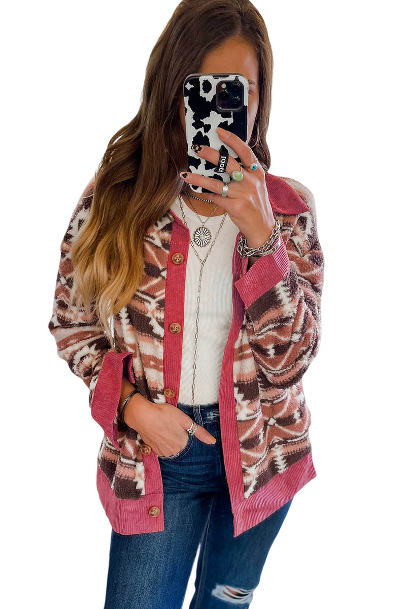 Pink Western Sherpa Corduroy Trim Jacket