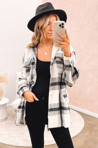 Black Plaid Button-Up Flap Pocket Shacket