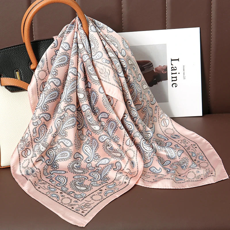 Luxury Print Satin Silk Square Scarf for Women Shawl Hijab Neckerchief Female Hair Ribbon Headband Fashion Wrap Bandana 2023 New