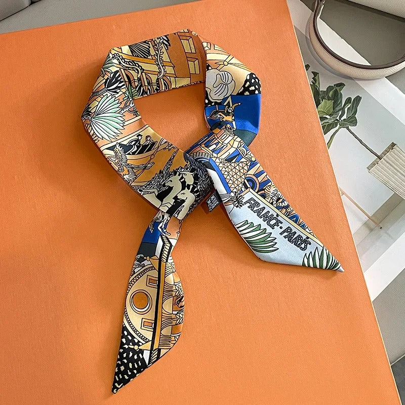 Luxury Design Horse Print Skinny Silk Ribbon Scarf Women5x85cm Hairband Soft Satin Female Foulard Floral Headband Bag Neck Ties