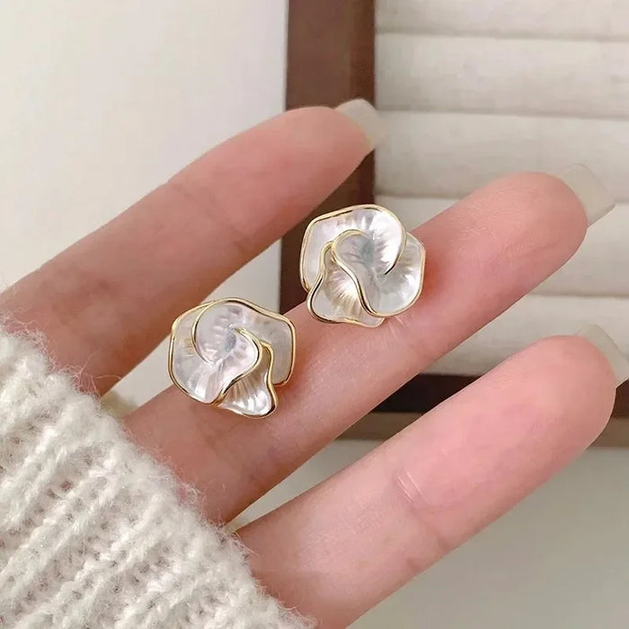 LATS White Enamel Flower Stud Earrings for Women Folded Unique Design Multi-layers Floral Female Small Earrings 2024 New Brincos