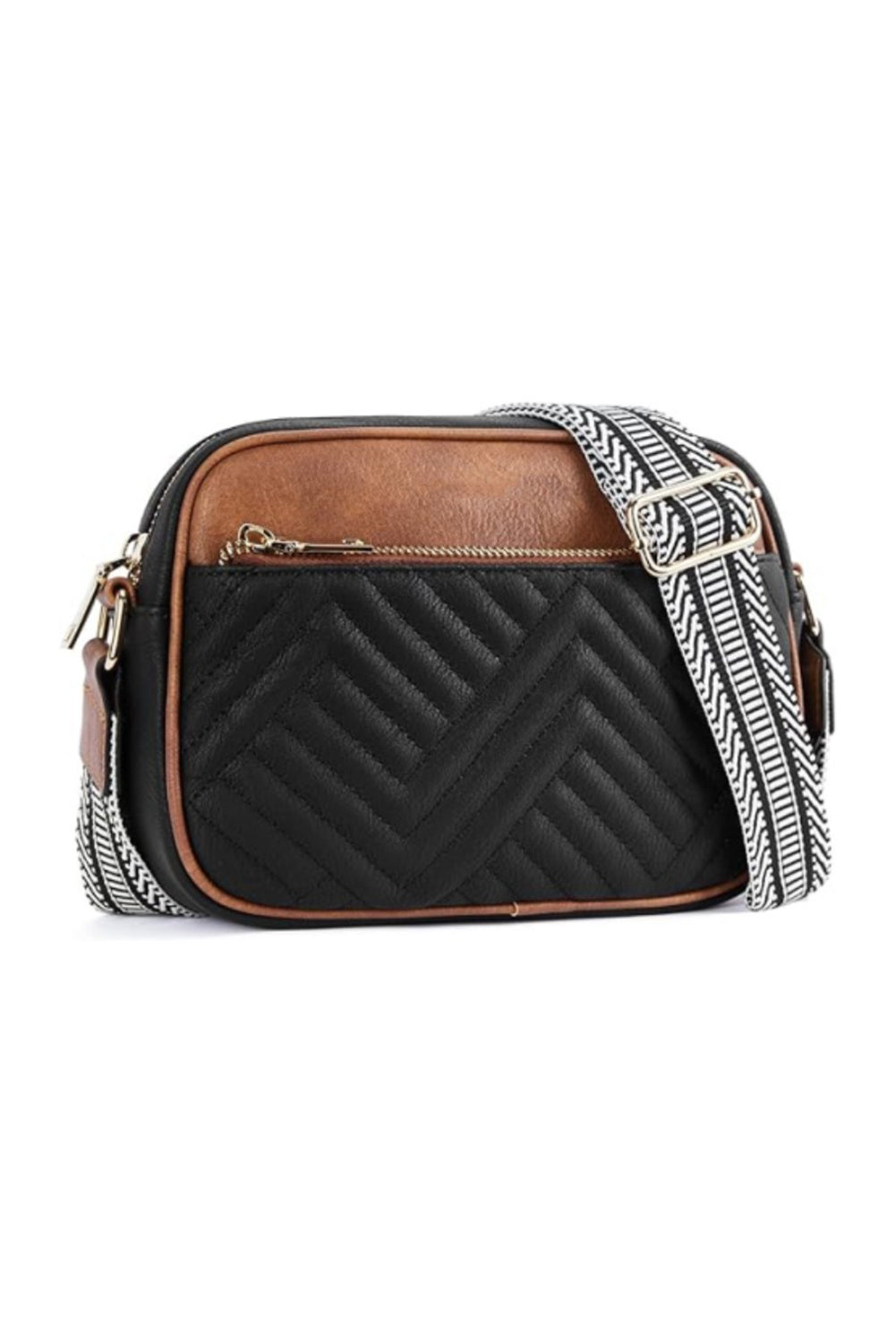 Black Quilted Faux Leather Crossbody Bag 22*6*16cm