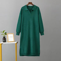 HLBCBG New Straight Autumn Winter Long Sweater Dress Women Split Side Long POLO Neck Maix Sweater Dress Female Basic Loose Dress