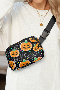 Black Halloween Pumpkin Adjustable Strap Crossbody Bag