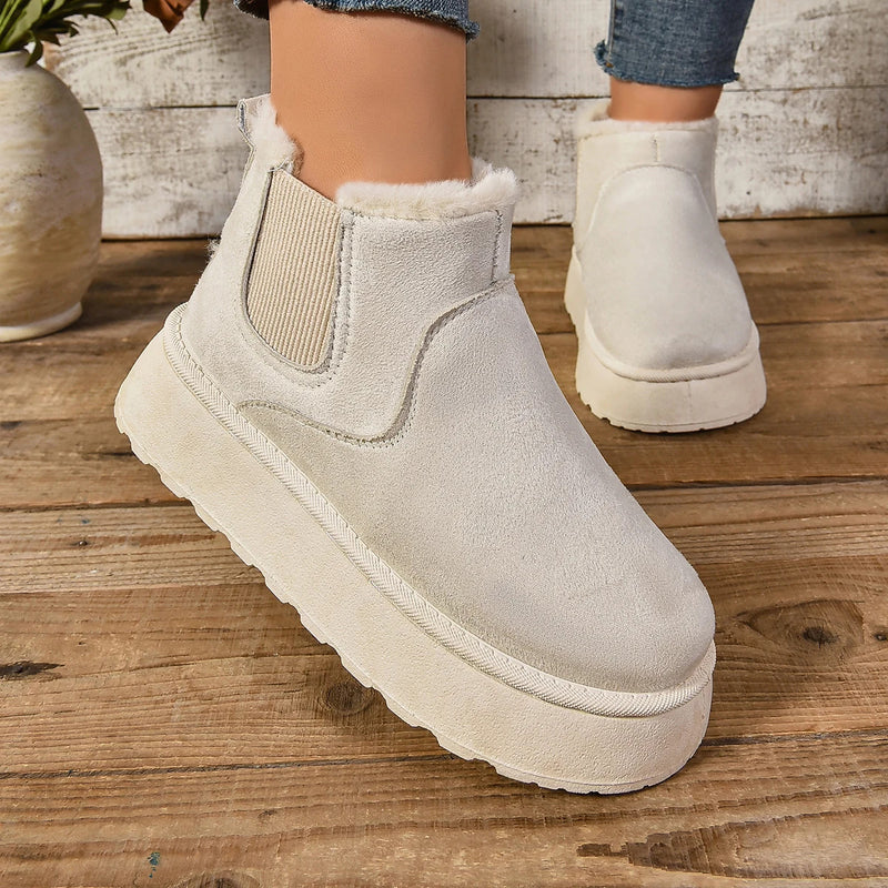 2024 Winter Women Short Plush Warm Snow Boots Casual Shoes  New Suede Fur Chelsea Ankle Boots Flats Platform Ladies Shoes Botas