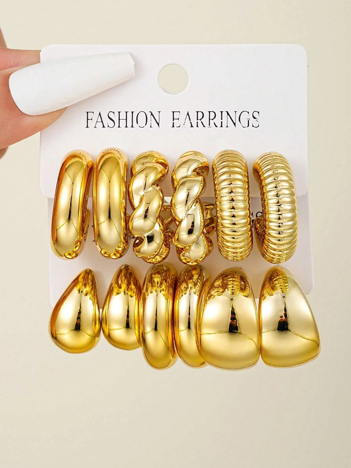 12pcs/Set Classic Fashion Twist C Shape Tear Drop Design Women's Gold-Color Earrings For Daily Workplace And Party Outfits 2024