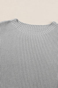 Gray Short Sleeve Side Slit Oversized Sweater