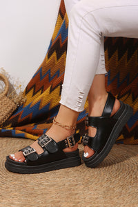 Black Buckled Lug Sole Sandals