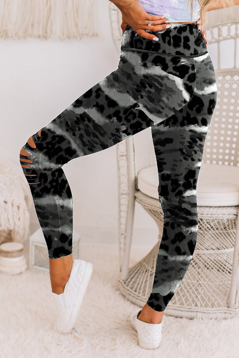 Leopard Animal Print Ripped Knee Leggings