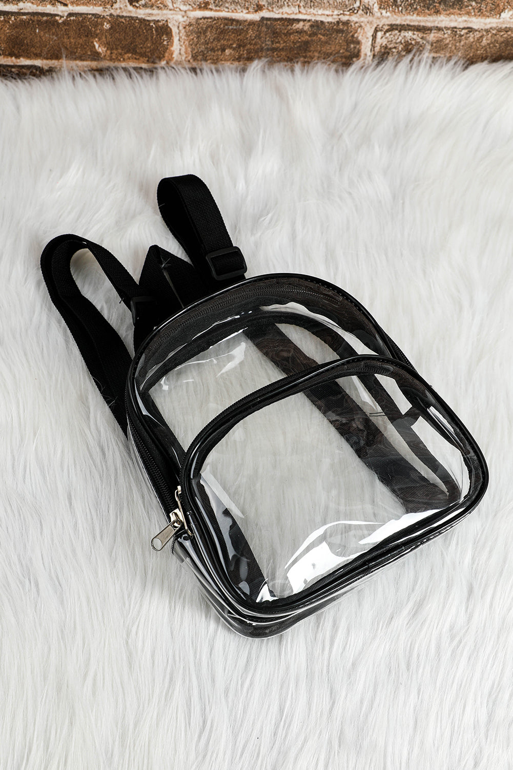 Black Contrast Edge PVC Clear Zipper Game Day Backpack