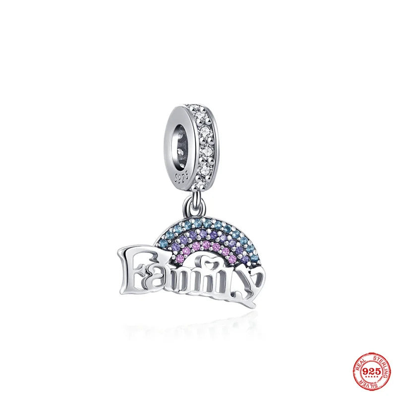 Europe 925 Silver Family Charm Fit Original Bracelet Jewelry Pendant Boy Girl Sparkling Mom Bead Sisters Pandora Dangle Plated