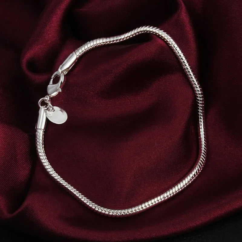 925 Sterling Silver 3MM Snake Chain Bracelets For Women Men Simple Hip Hop Punk Charm Bracelet Fashion Party Wedding Jewelry