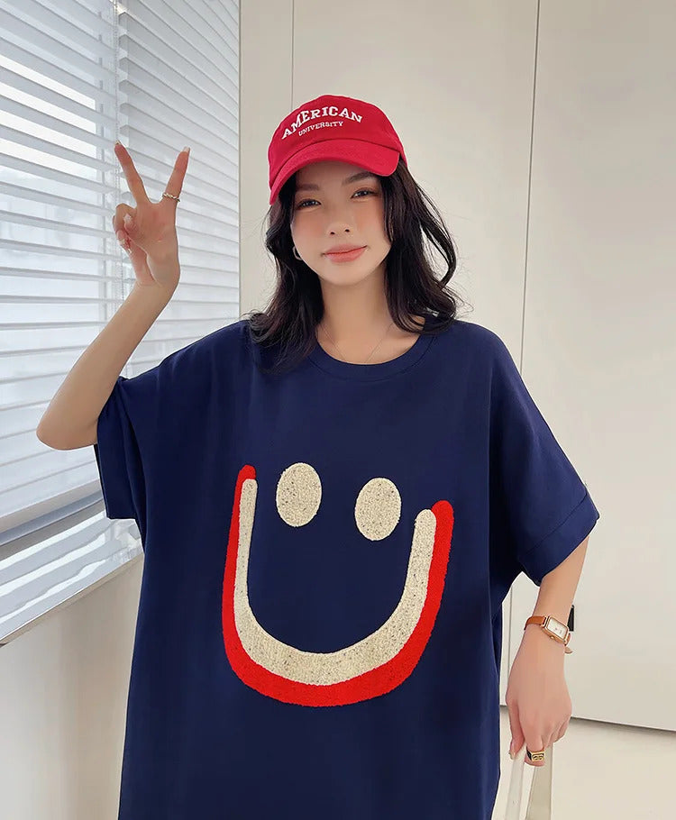 Harajuku Graphic White Long Dress Woman Clothing Y2k Casual Short Sleeve O-Neck Korean Fashion Summer Womens Loose Dresses 2024