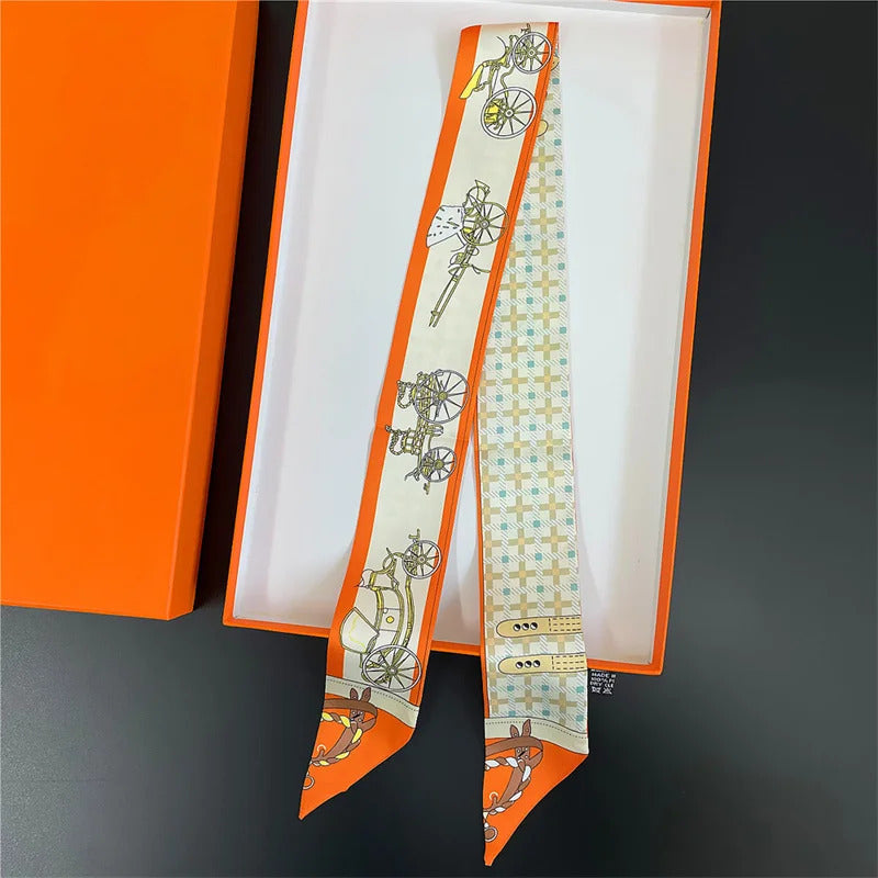 New luxury 5*85cm Slender Model Temperament Small Scarf Long Silk Scarf Hair Band Women's All-Match Double-Sided Streamer