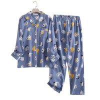 Cotton Flannel Women's Long Pants Pajamas Sets for Sleepwear Plaid Design Loose Autumn and Winter Long Sleeve Trouser Suits