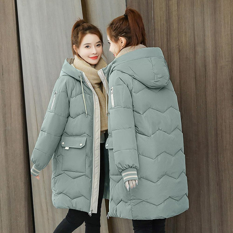 2023 New Women Long Down Cotton Jacket Korean Loose Cotton Coat Winter Thicken Warm Women Parkas Winter Female Hooded Coat