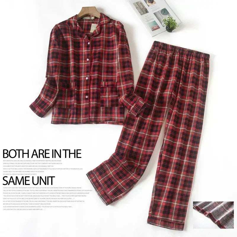 Women's Pajamas Plus Size S-XXXL Clothes Ladies Flannel Cotton Home Wear Suit Autumn Winter Pajamas Plaid Print Sleep Tops