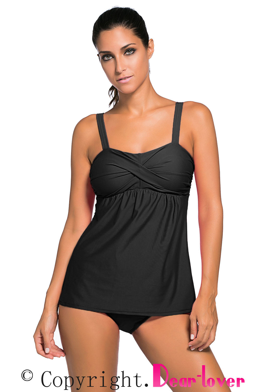 Black 2pcs Swing Tankini Swimsuit