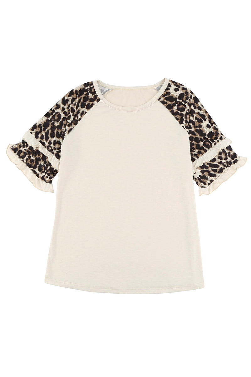 Blank Apparel - Black Ruffled Leopard Sleeve Patchwork Top