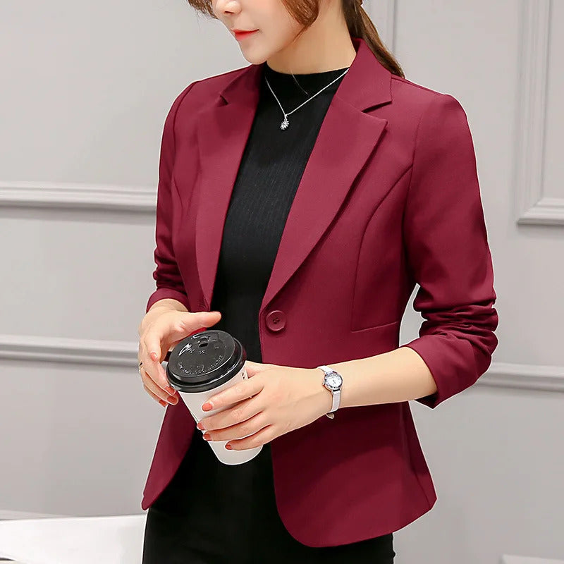 Women's Blazer 2022 Red Long Sleeve Blazers Pockets Jackets Coat Slim Office Lady Jacket Female Tops Suit Blazer Femme Jackets