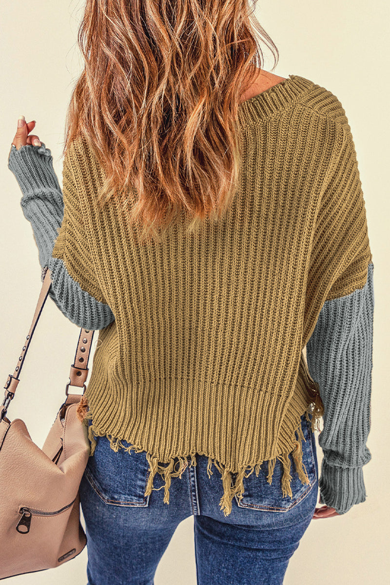 Color block Love Distressed Sweater