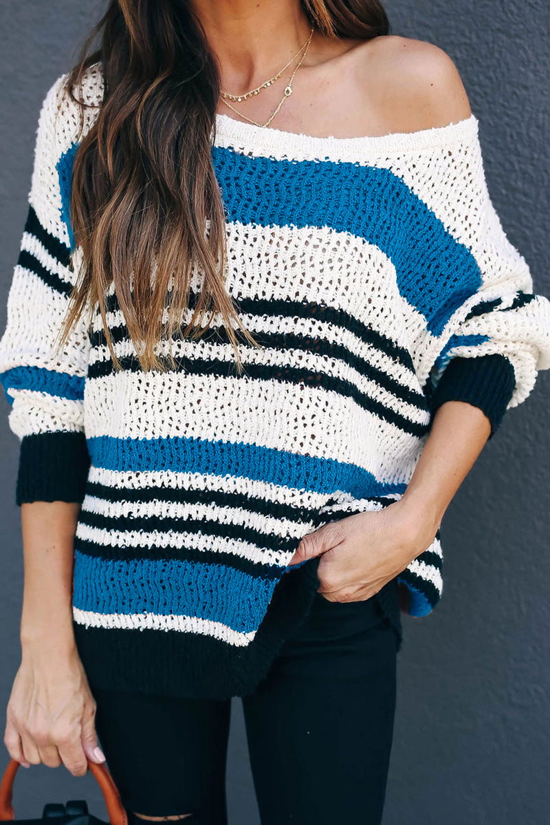 Gray Loose Fit Striped Pattern Sweater