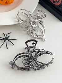 1Pcs Halloween Black Spider Hair Claw Clips with Pearl Charm Design,Metal Gothic Punk Hair Clips Strong Hold Hair Accessories